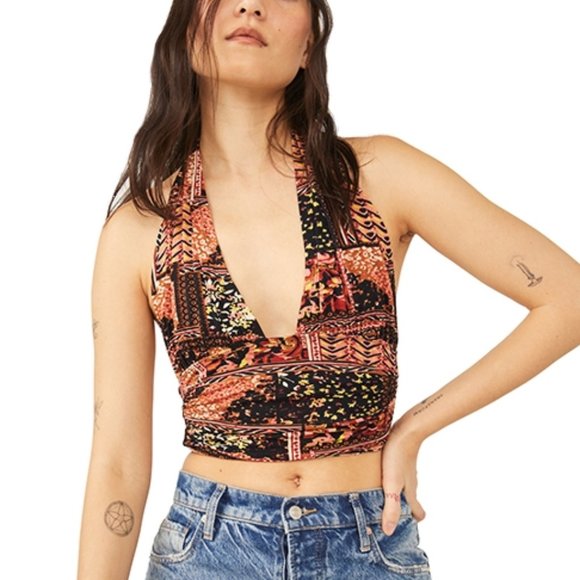 Free People Heather Printed Halter Top in Bronze Combo - Picture 3 of 9